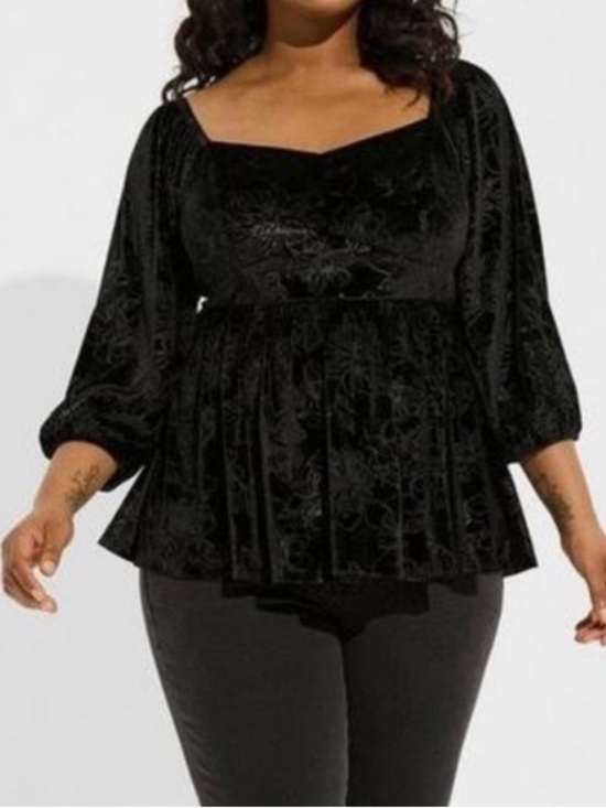 torrid Tops - Torrid Black Velvet Corset Peplum Blouse Top Floral Embossed Size 1X
